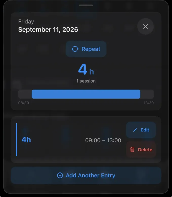 Hourly logging and corrections: actual app interface with example records