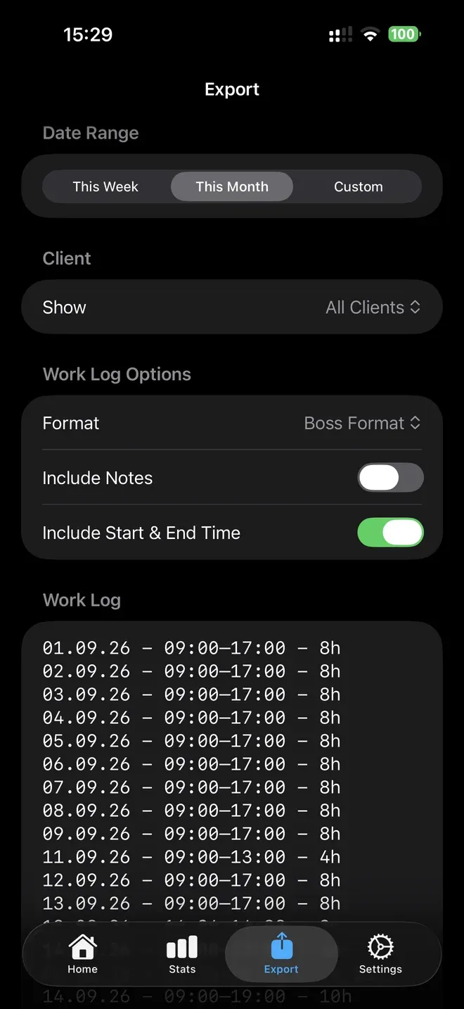 Hourly Export & sharing