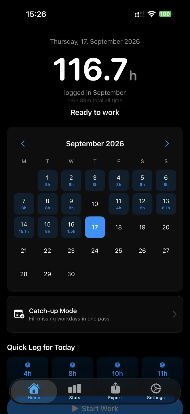 Hourly Calendar & quick logging