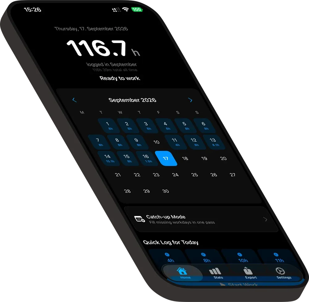 Hourly app on iPhone showing calendar and quick presets