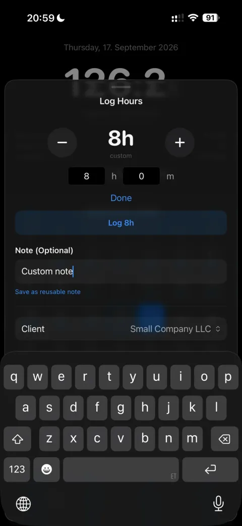 Add a note while logging a work entry.