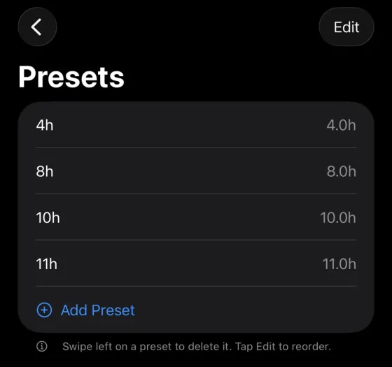 Saved work presets