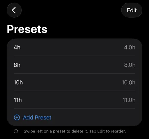 Saved presets for familiar shifts.