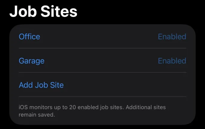 Hourly job sites and geofencing: actual app interface with example records